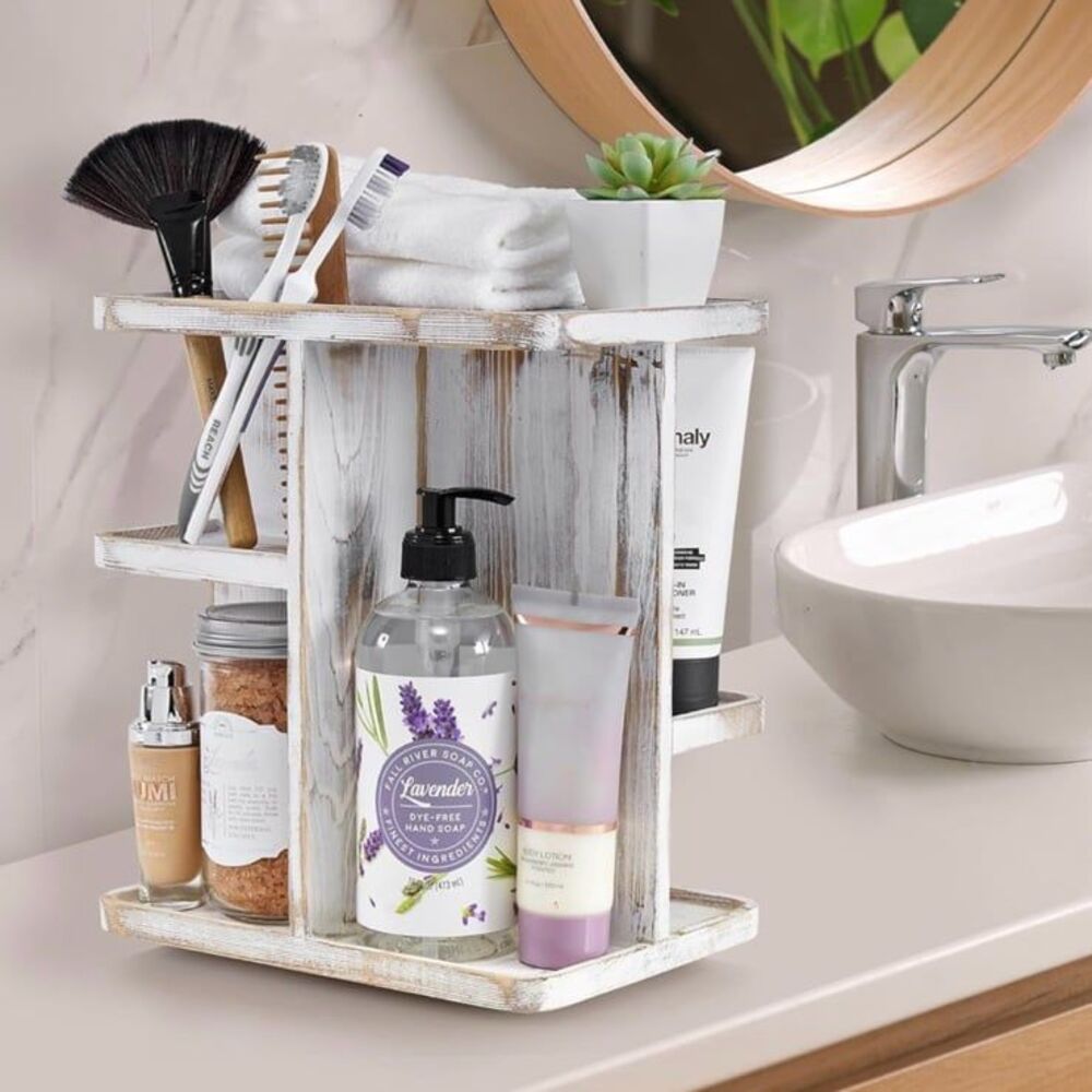 Rotating Organizer Vanity for Bathroom & Kitchen Wood Lazy Suzan for Organizing
